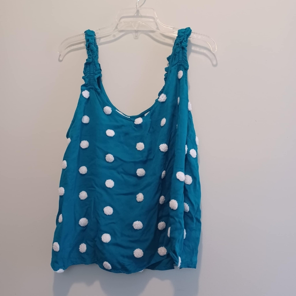 Perch By Blu Pepper Women’s 2XL Teal Fuzzy Polka Dot Tank Top Summer Festival